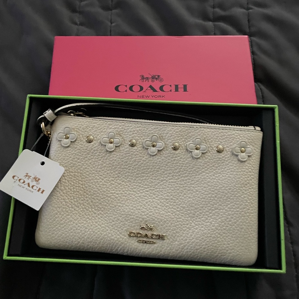 Coach White Wristlet with Floral Details